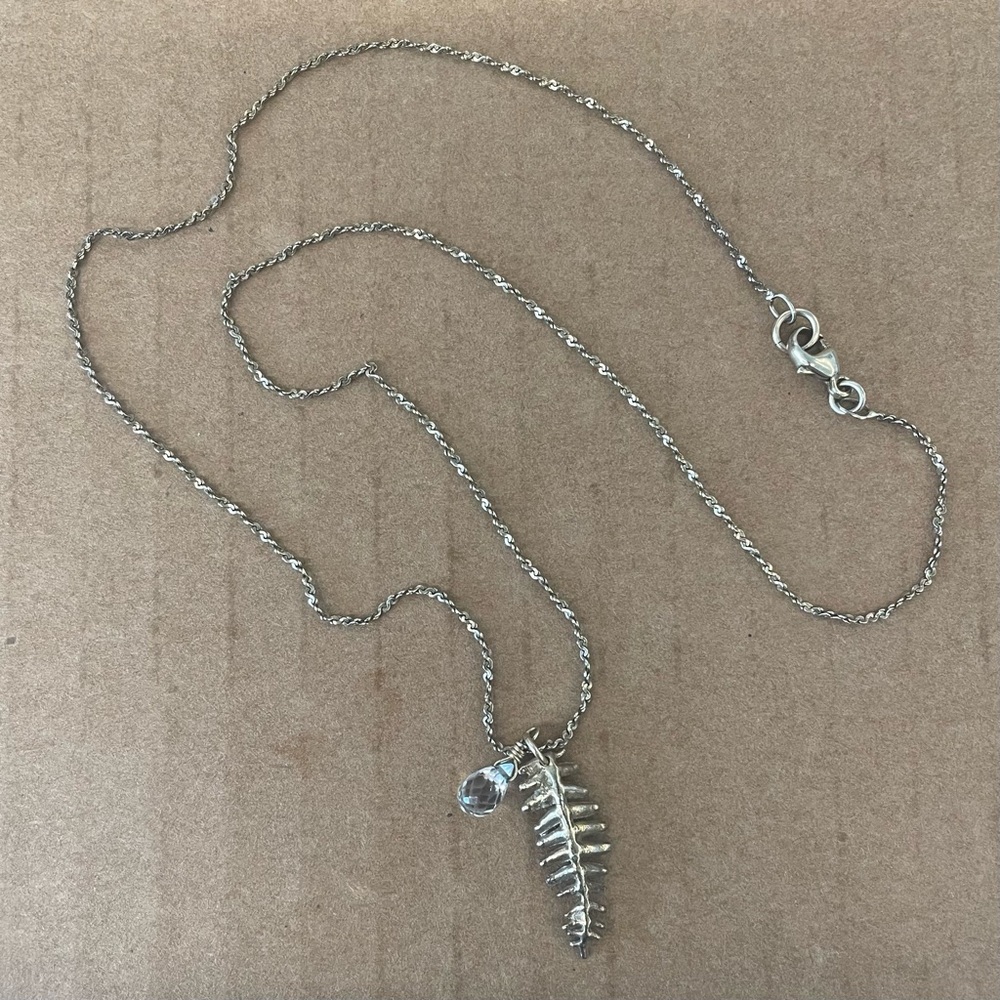 Tiny Fern Crystal Charm Gold Tone Necklace